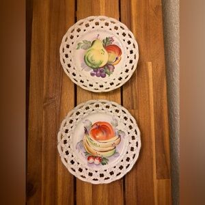 Vintage Lefton Hand-Painted Reticulated Set of 2 Decorative Wall Plates